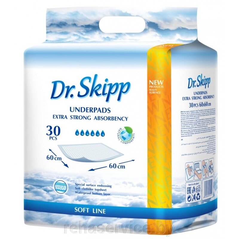 Пеленки гигиенические впитывающие Dr. Skipp Soft line 60х60 см. 30 шт. от компании Магазин товаров для здоровья - Rehaservice - фото 1