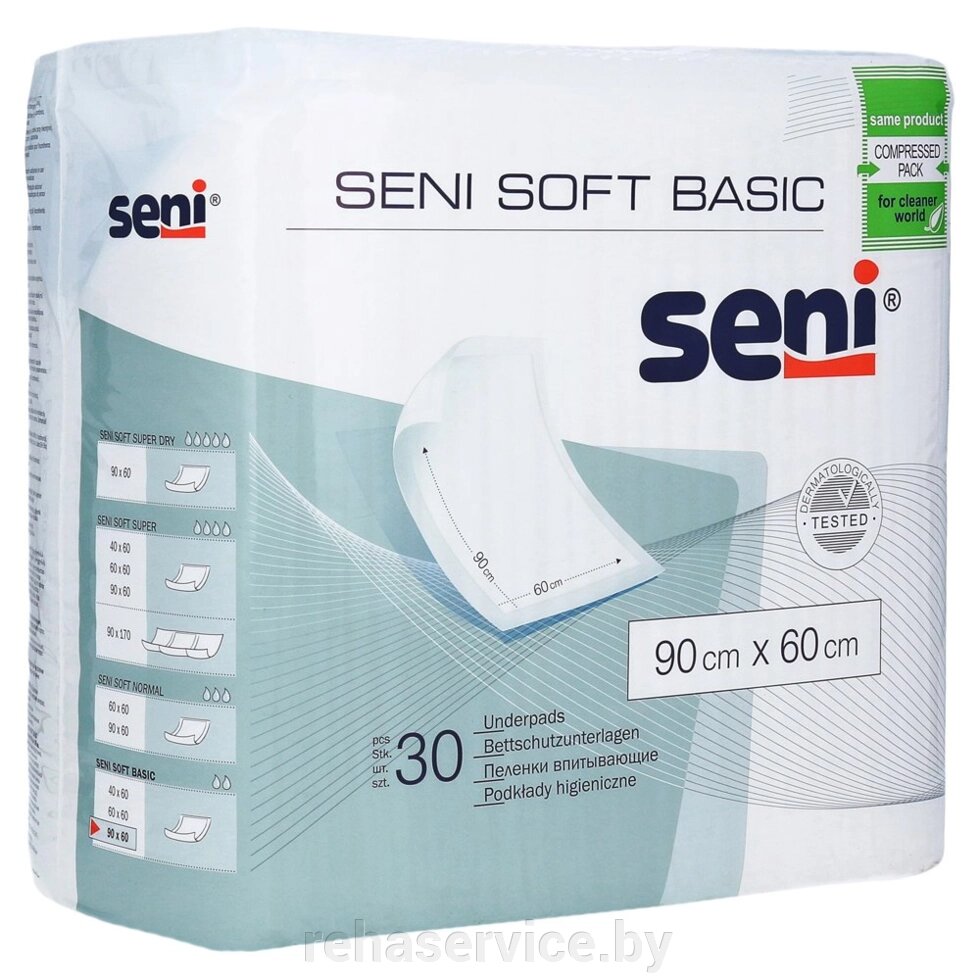 Пеленки гигиенические впитывающие Seni Soft Basic 90х60 см., 30 шт. от компании Магазин товаров для здоровья - Rehaservice - фото 1