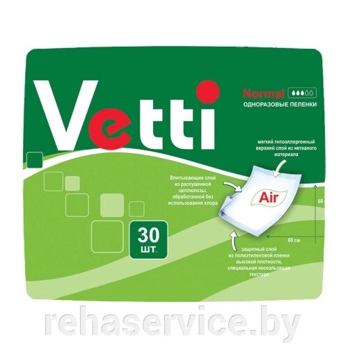 Пеленки Vetti гигиенические впитывающие 60х60 см, 30 шт от компании Магазин товаров для здоровья - Rehaservice - фото 1