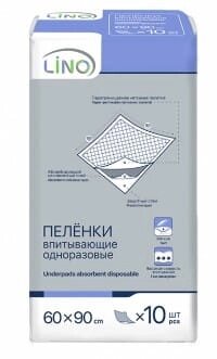 Пеленки впитывающие одноразовые Lino размер 60х90 см. 10шт. от компании Магазин товаров для здоровья - Rehaservice - фото 1