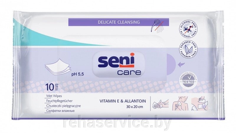 Салфетки влажные Seni Care с витамином Е (10 шт.) - Магазин товаров для здоровья - Rehaservice