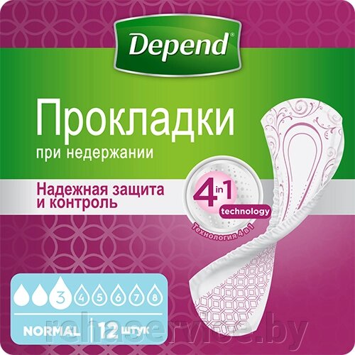 Прокладки Depend Normal для женщин, 12 шт от компании Магазин товаров для здоровья - Rehaservice - фото 1