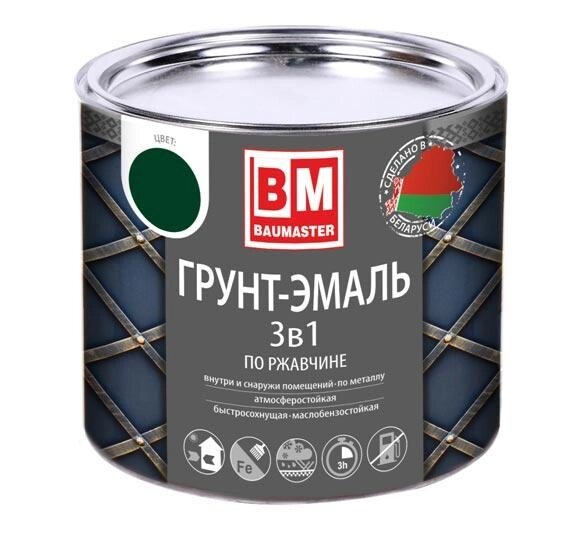 Грунт-эмаль по ржавчине 3 в 1 BAUMASTER красное вино RAL 3005 0,8 кг от компании ЧТУП «АннаДекор» - фото 1