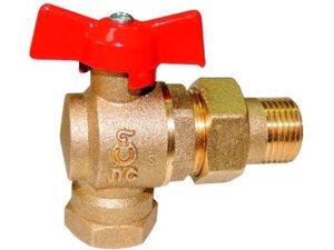 Кран шаровый угловой 1/2" нар. вн. бабочка (со сгоном) PN1,6 МПа 11Б27п17, Цветлит