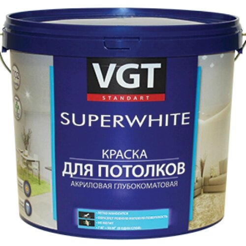 КРАСКА ВД-АК-2180 ДЛЯ ПОТОЛКОВ, СУПЕРБЕЛАЯ 1,5кг VGT от компании ЧТУП «АннаДекор» - фото 1