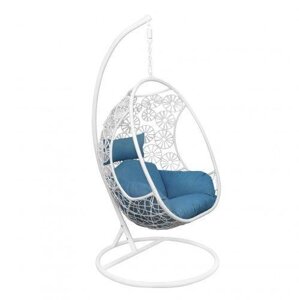 Кресло подвесное BALI, белый/синий), размер кокона/стойки 118*94*67/d105*196см
