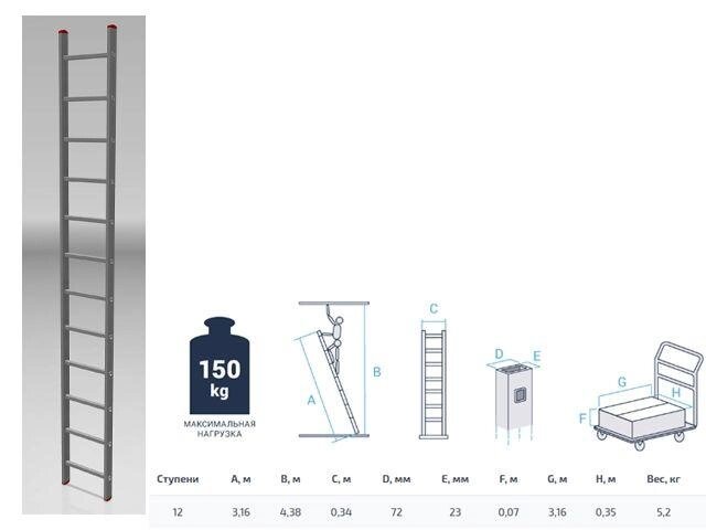 Лестница алюм. односекц. 316см 12 ступ., 5,2кг PRO STARTUL (ST9945-12) от компании ЧТУП «АннаДекор» - фото 1