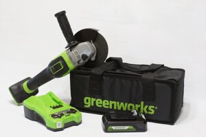 Угловая шлифовальная машина, аккумуляторная Greenworks 24V, бесщеточная, c 1хАКБ 2 Ач и ЗУ в