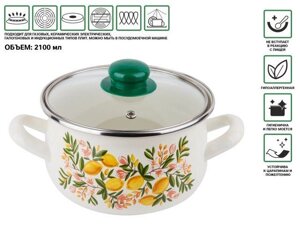 Кастрюля стальная эмалированная, 2.1 л, серия Лимон, PERFECTO LINEA (подходит для всех типов плит, включая