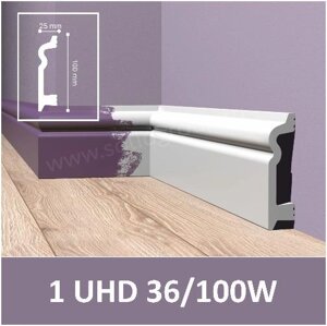 Плинтус напольный из дюрополимера 1 UHD 36/100W Солид 100*25*2400мм