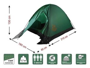 Палатка c тамбуром Coyote Plus-3, ARIZONE (размер: 210х180х130 см)