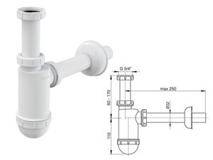 Сифон для умывальника O32 c накидной гайкой 5/4, Alcaplast