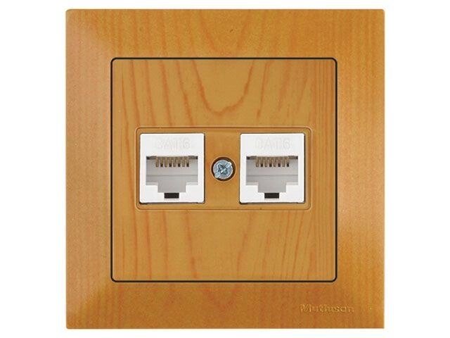 Розетка компьютерная 2xRJ45 (Cat6, скрытая) дуб, DARIA, MUTLUSAN ((2xRJ 45) 8-pin, соединения типа 568A или от компании ЧТУП «АннаДекор» - фото 1