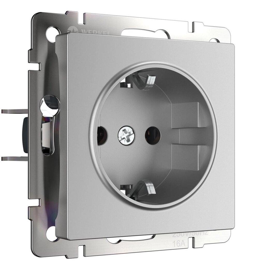 Розетка с заземлением, безвинтовой зажим (серебряный) от компании ЧТУП «АннаДекор» - фото 1