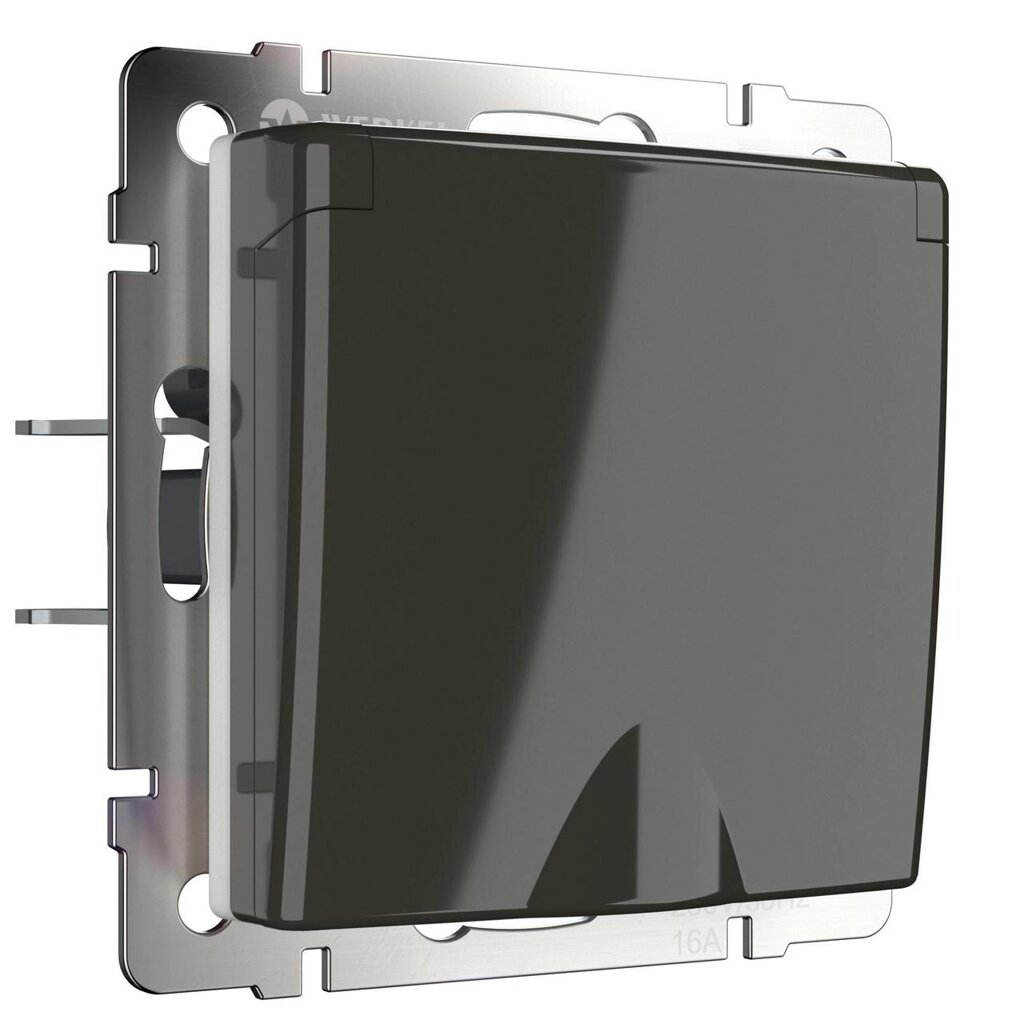 Розетка влагозащ. с зазем. с защит. крышкой и шторками (серо-коричневый) от компании ЧТУП «АннаДекор» - фото 1