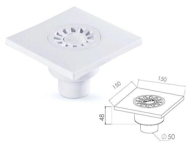 Сливной трап вертикальный D 50 решетка пласт. 150х150 мм, NOVA от компании ЧТУП «АннаДекор» - фото 1