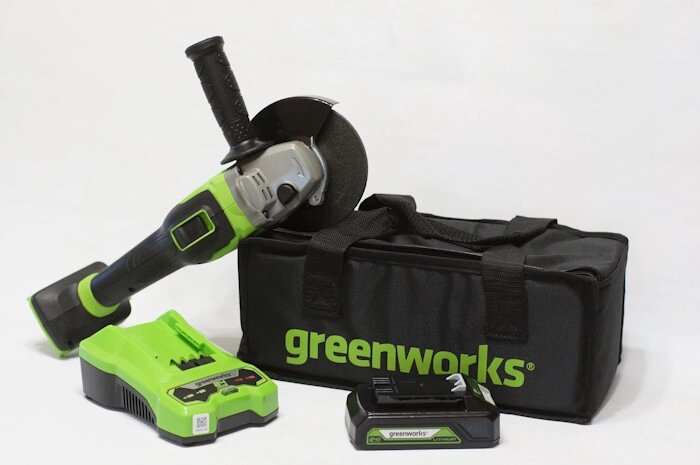 Угловая шлифовальная машина, аккумуляторная Greenworks 24V,  бесщеточная, c 1хАКБ 2 Ач и ЗУ в от компании ЧТУП «АннаДекор» - фото 1