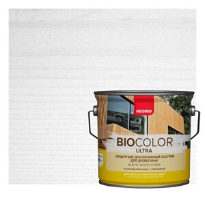 Защитная декоративная пропитка для древесины neomid белый BIO COLOR ULTRA 0.9л