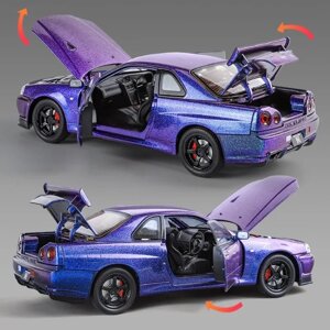 Коллекционная модель машинки Nissan Skyline GT-R R34 (Ниссан ГТР), свет, звук, инерционная, двери открываются.