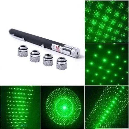 Лазерная ручка указка с 5 насадками Green Laser Pointer от компании ИгрушкиТут - фото 1