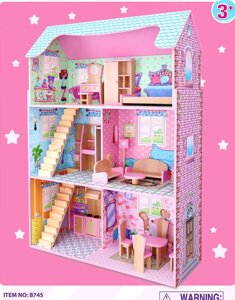 Домик для кукол DOLL HOUSE с мебелью, 3 этажа, 5 комнат, арт. B745