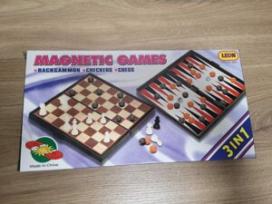 Настольная игра 3 В 1 ШАХМАТЫ, ШАШКИ, НАРДЫ (магнитное поле), арт. 9831