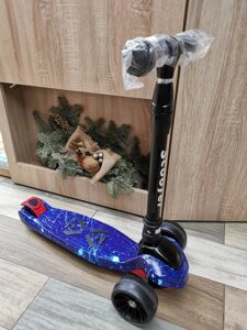 Самокат 21st scooter Big MAXI с широкими колесами, складная ручка, граффити до 80 кг , Синий космос