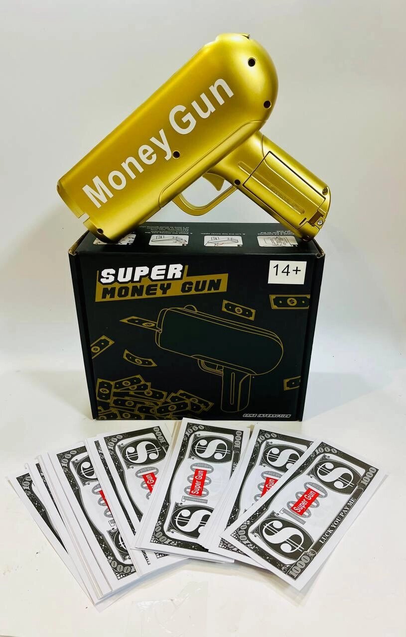 Пистолет стреляющий деньгами Money Gun, деньгомёт золотой от компании ИгрушкиТут - фото 1