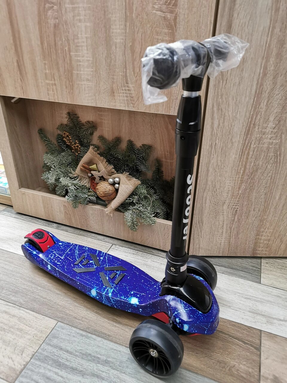 Самокат 21st scooter  Big MAXI с широкими колесами, складная ручка, граффити до 80 кг , Синий космос от компании ИгрушкиТут - фото 1