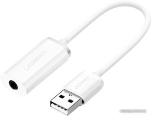 Адаптер Ugreen US206 30712 USB Type-A - 3.5 мм (0.15 м, белый)