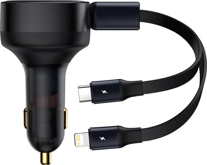 Автомобильное зарядное Baseus Enjoyment Retractable 2-in-1 Car Charger C+L 30W CGTX000001 от компании Easybuy-top - фото 1