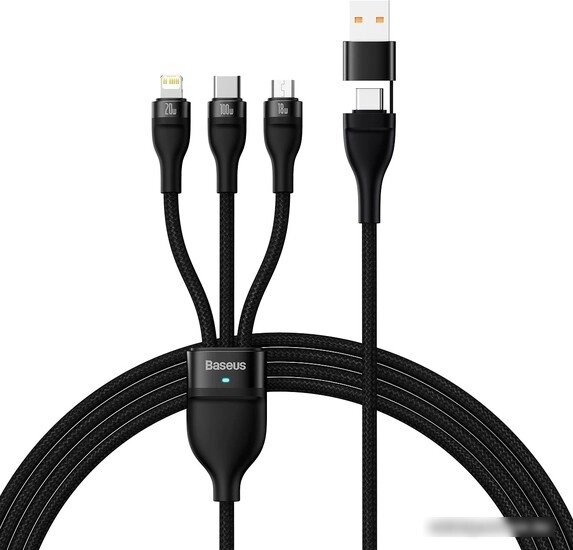 Кабель Baseus CASS030101 USB-C/A - USB-C, microUSB, Lightning (1.2 м, черный) от компании Easybuy-top - фото 1