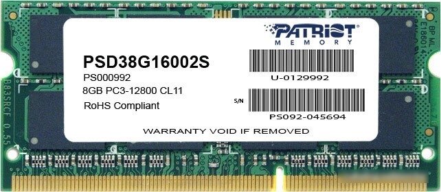 Оперативная память Patriot Signature 8GB DDR3 SO-DIMM PC3-12800 (PSD38G16002S) от компании Easybuy-top - фото 1