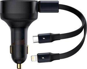 Автомобильное зарядное Baseus Enjoyment Retractable 2-in-1 Car Charger C+L 30W CGTX000001