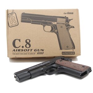 Пистолет игрушечный C. 8 металлический с пульками и съемным магазином