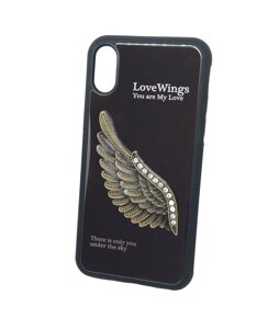 Чехол для Apple iPhone X / Xs гелевый с металлической вставкой Love Wings черный