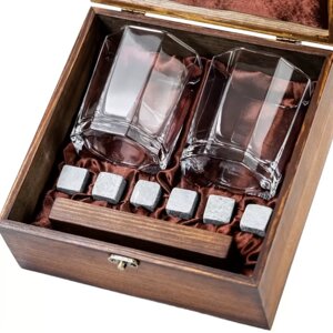 Подарочный набор для виски в деревянной шкатулке с камнями AmiroTrend ABW-103W