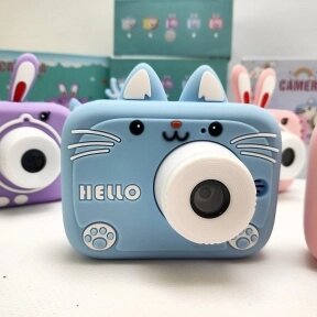 Детский цифровой мини фотоаппарат Childrens fun Camera (экран 2 дюйма, фото, видео, 5 встроенных игр) Голубой котик