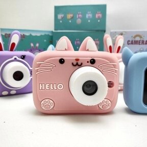 Детский цифровой мини фотоаппарат Childrens fun Camera (экран 2 дюйма, фото, видео, 5 встроенных игр) Розовый котик