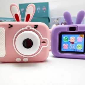 Детский цифровой мини фотоаппарат Childrens fun Camera (экран 2 дюйма, фото, видео, 5 встроенных игр) Розовый зайка