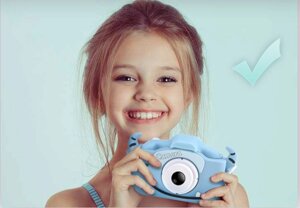 Детский фотоаппарат Childrens Fun Camera / Мини-видеокамера / 5 встроенных игр для детей Голубой котик