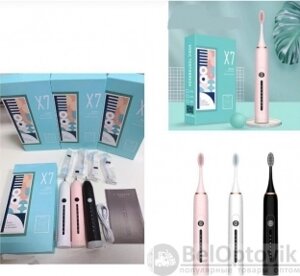 Электрическая ультразвуковая зубная щетка SONIC X7 toothbrush, 4 насадки, 6 режимов Белая
