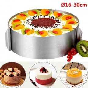 Форма для выпечки регулируемая диаметр 16-30 см. Раздвижное кольцо кулинарное Cake Ring 16-30 см.