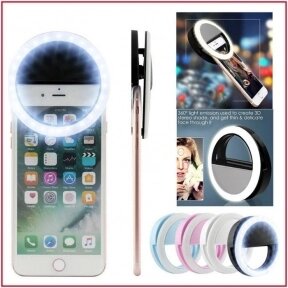 Кольцо для селфи (лампа подсветка) Selfie Ring Light, 2 батарейки ААА (в комплект не входят), 3 свет. режима Чёрное