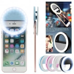 Кольцо для селфи (лампа подсветка) Selfie Ring Light, 2 батарейки ААА (в комплект не входят), 3 свет. режима Голубое
