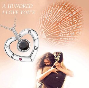 Кулон "I love You" с проекцией изображения на 100 языках Сердце в серебре