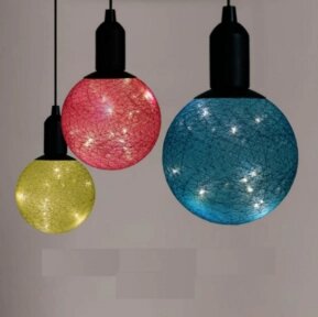 Лампа - светильник (ночник) Хлопковый шар подвесная декоративная, диаметр шара 20 см. Синий