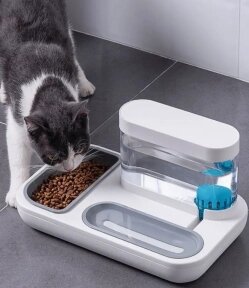 Миска для домашних животных с автоматической поилкой 1.5 л. Ameifu / Миска для корма и поильник 2в1
