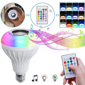 Музыкальная мульти RGB лампа колонка Led Music Bulb с пультом управления / Умная Bluetooth лампочка 16 цветовых эффектов
