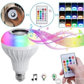 Музыкальная мульти RGB лампа колонка Led Music Bulb с пультом управления / Умная Bluetooth лампочка 16